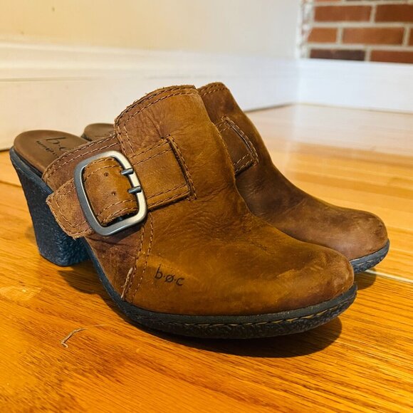 Born Womens Mule Size 8 Brown Leather Block Heel Clog Comfy Shoe - Picture 9 of 14